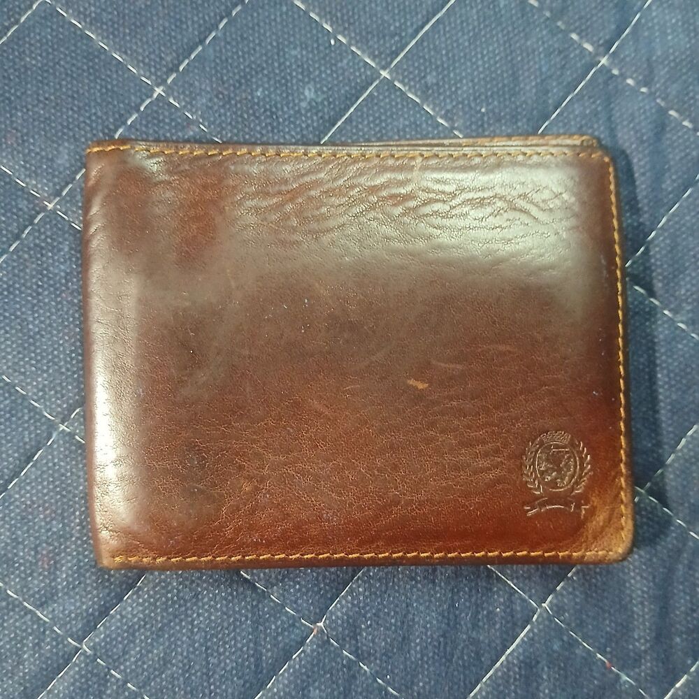 VINTAGE Tommy Hilfiger Men's Brown Leather Bifold Wallet Credit Card